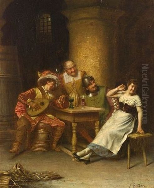 The Barmaid's Serenade Oil Painting by Alois Binder