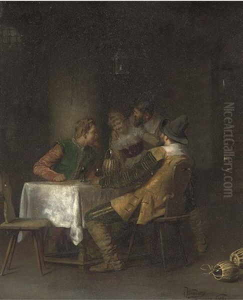 Merrymaking In The Tavern Oil Painting by Alois Binder