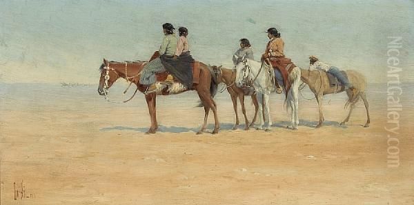 Navajo Watching Field Sports Oil Painting by Louis B. Akin