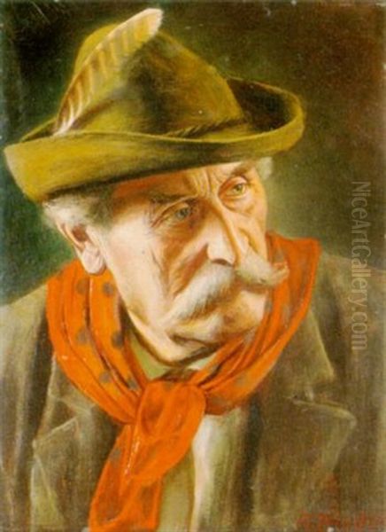 Portrat Eines Alten Mannes In Tracht Mit Rotem Halstuch Oil Painting by Alois Binder