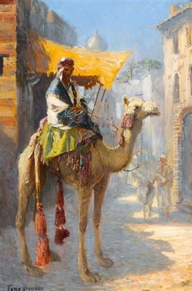 Kamelreiter In Einer Orientalischen Stadt Oil Painting by Tony Binder