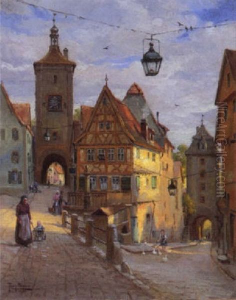 Am Plonlein In Rothenburg Ob Der Tauber Oil Painting by Tony Binder