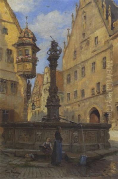 St. Georgsbrunnen In Rothenburg Ob Der Tauber Oil Painting by Tony Binder