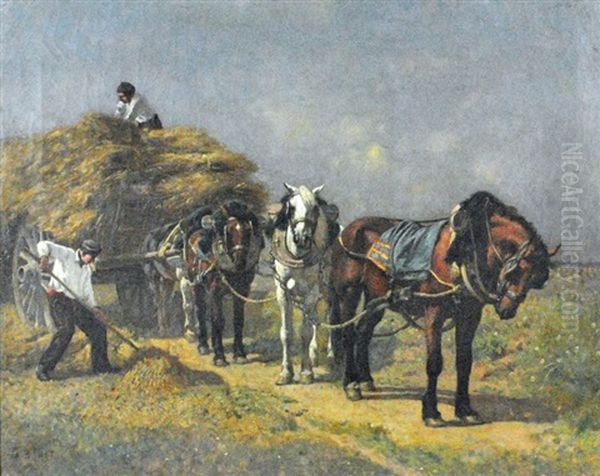 Stacking Hay Oil Painting by Adolphe Gustave Binet