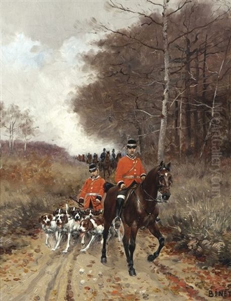 Equipage En Foret, La Riviere Saint-sauveur, Calvados Oil Painting by Adolphe Gustave Binet