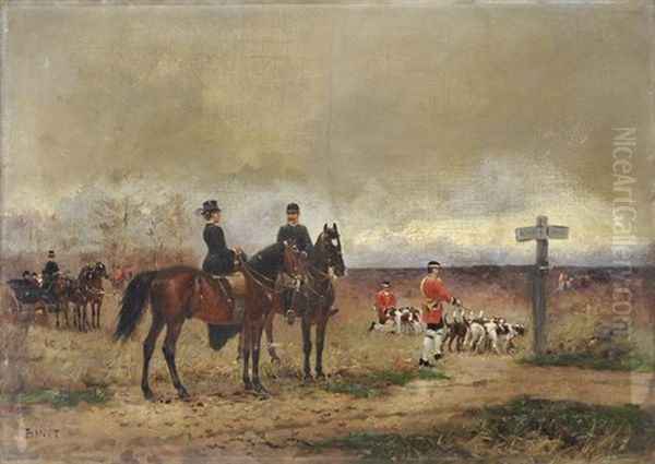 Halte Pendant La Chasse A Courre Oil Painting by Adolphe Gustave Binet