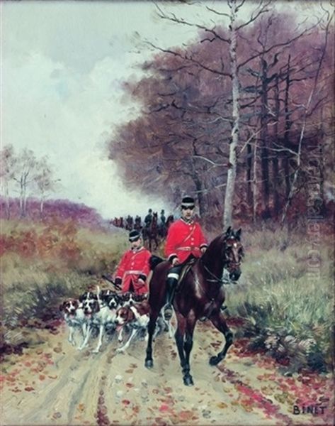 Scene De Chasse A Courre Oil Painting by Adolphe Gustave Binet