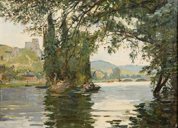 Paysage A La Riviere Oil Painting by Georges Jules Ernest Binet