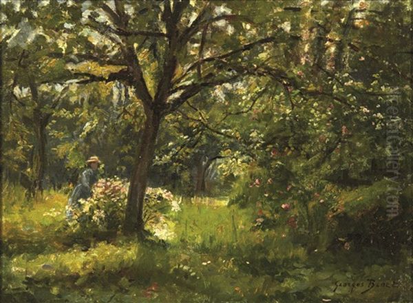 Femme Dans Son Jardin Oil Painting by Georges Jules Ernest Binet