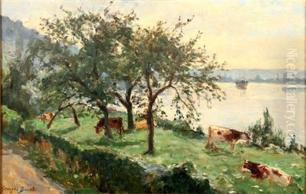 Vaches Sous Les Pruniers Oil Painting by Georges Jules Ernest Binet