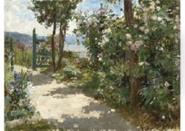 Back Garden With Flowers Oil Painting by Georges Jules Ernest Binet