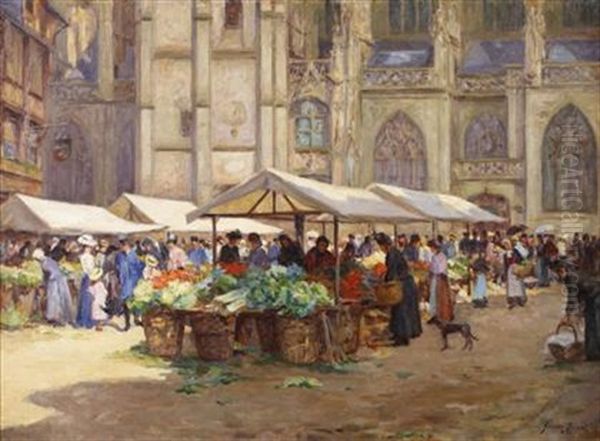 Marche A Caudebec-en-caux Oil Painting by Georges Jules Ernest Binet