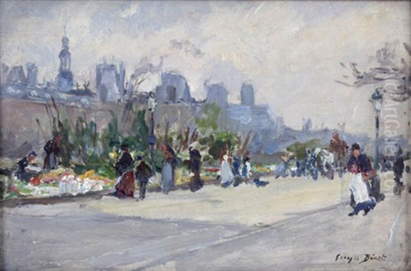 Le Quai Aux Fleurs, Paris Oil Painting by Georges Jules Ernest Binet