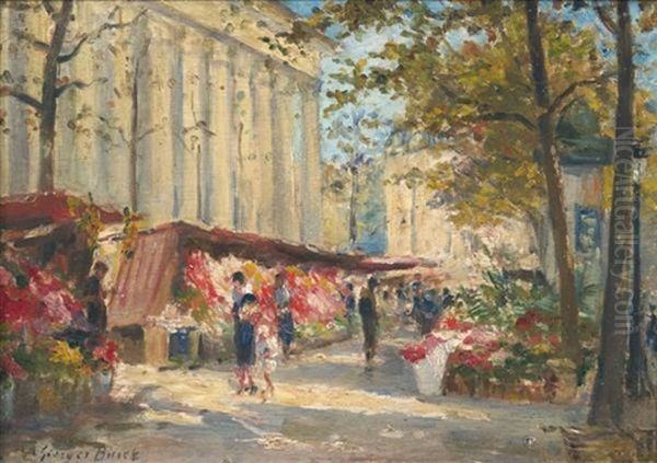 Le Marche Aux Fleurs, Place De La Madeleine Oil Painting by Georges Jules Ernest Binet