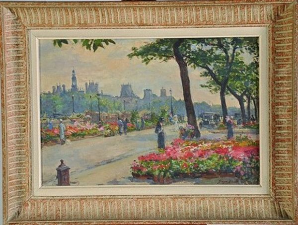 Marche Aux Fleurs A Paris Oil Painting by Georges Jules Ernest Binet