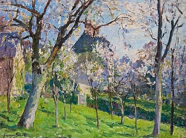 Cerisiers A Villequier Oil Painting by Georges Jules Ernest Binet