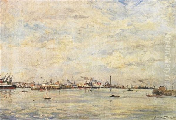 Le Havre. Blick Auf Die Hafenanlage Oil Painting by Georges Jules Ernest Binet