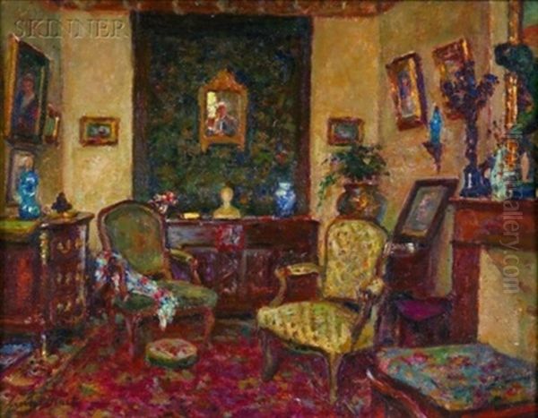 Interieur (+ Sketch, Verso) Oil Painting by Georges Jules Ernest Binet