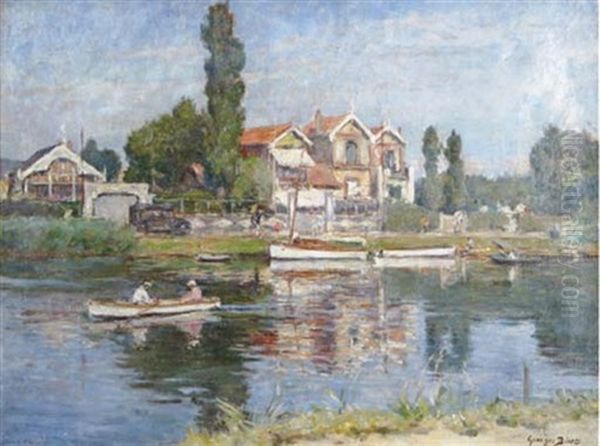 Boating On The River Oil Painting by Georges Jules Ernest Binet