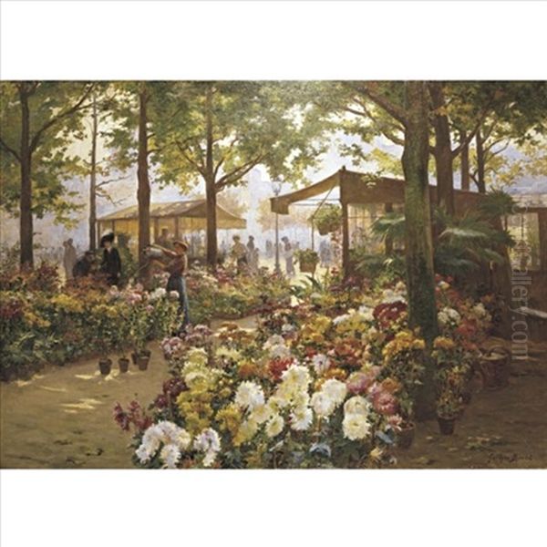 Flower Market Oil Painting by Georges Jules Ernest Binet