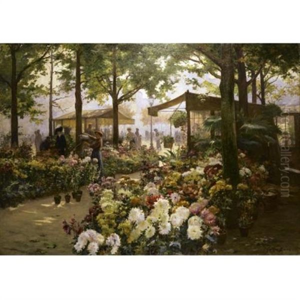 Flower Market Oil Painting by Georges Jules Ernest Binet