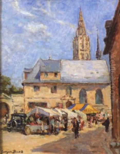 Place Du Marche A Caudebec Oil Painting by Georges Jules Ernest Binet