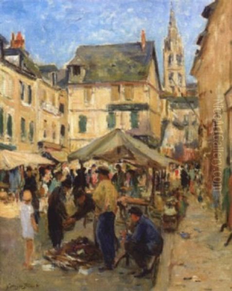 Scene De Marche A Caudebec Oil Painting by Georges Jules Ernest Binet