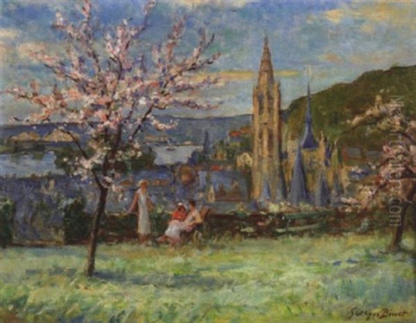 Printemps Sur Les Hauteurs De Caudebec Oil Painting by Georges Jules Ernest Binet