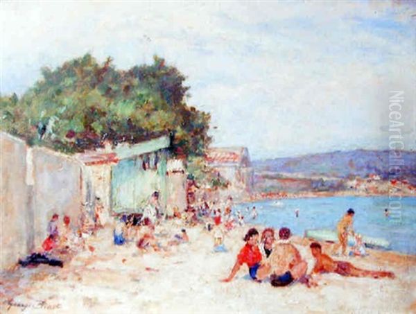 Plage Animee Oil Painting by Georges Jules Ernest Binet