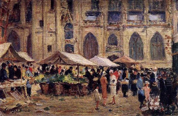 Scene De Marche Devant Une Cathedrale Oil Painting by Georges Jules Ernest Binet