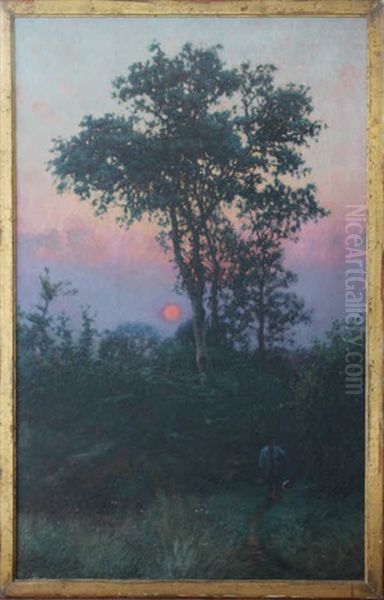 Paysage Au Soleil Couchant Oil Painting by Victor Jean Baptiste Barthelemy Binet