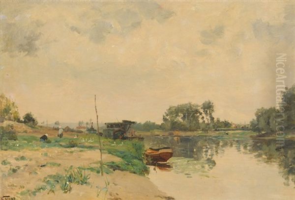 Uferlandschaft Oil Painting by Victor Jean Baptiste Barthelemy Binet