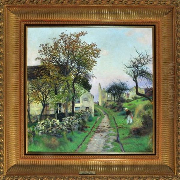 Dorfweg Mit Reisigsammlerin Im Morgengrauen Oil Painting by Victor Jean Baptiste Barthelemy Binet