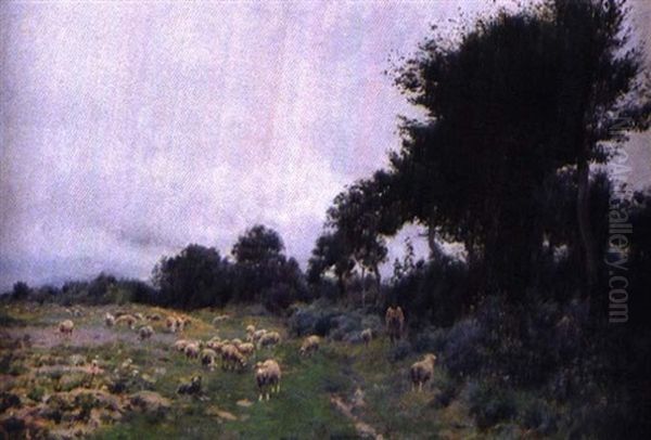 Moutons Au Paturage Oil Painting by Victor Jean Baptiste Barthelemy Binet