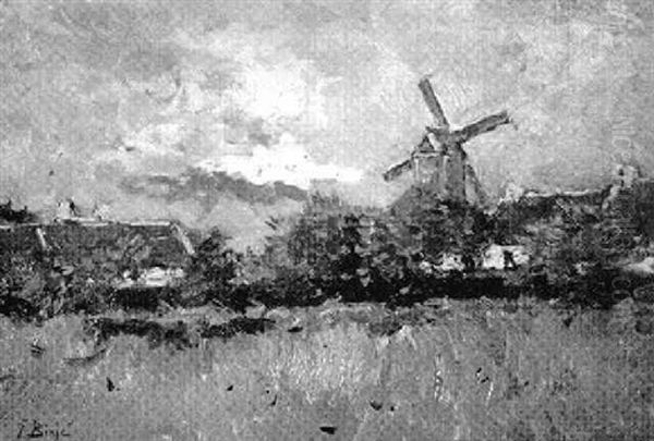 Landscape With Windmill Oil Painting by Frans Binje