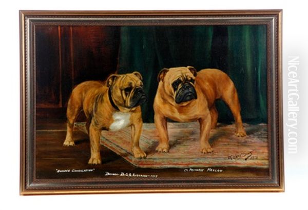 Portrait Of Two English Bulldogs Oil Painting by Reuben Ward Binks