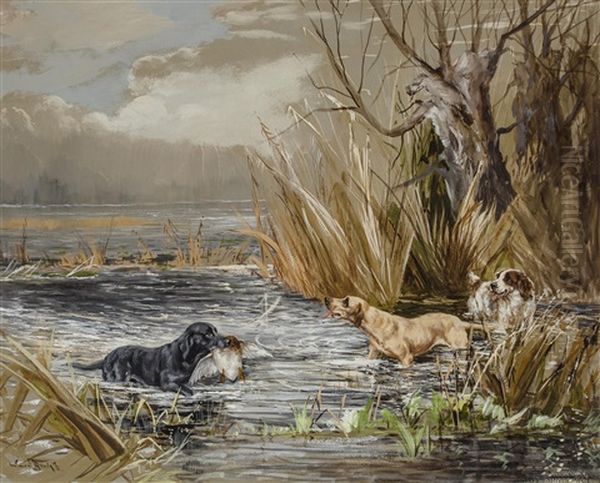 Duck Shooting: Banchory Rex, Banchory Slider, Banchory Dancho Oil Painting by Reuben Ward Binks