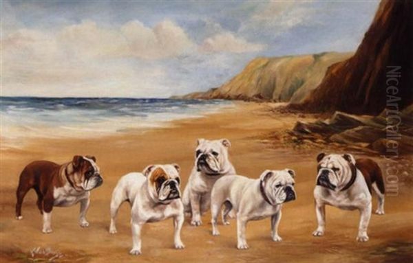 Bulldogs On The Beach Oil Painting by Reuben Ward Binks