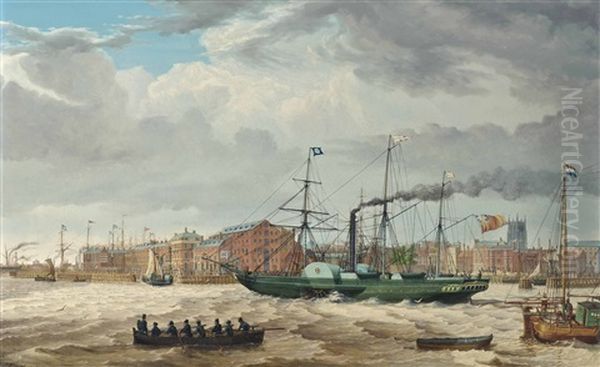 The Hull Steam Packet Co.s Paddlesteamer Victoria Proceeding Past The Hull Waterfront Oil Painting by Thomas A. Binks