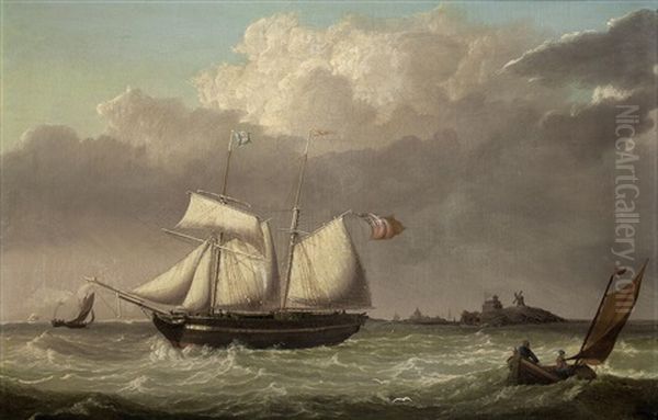 Topsail Schooner Off The Dutch Coast Oil Painting by Thomas A. Binks