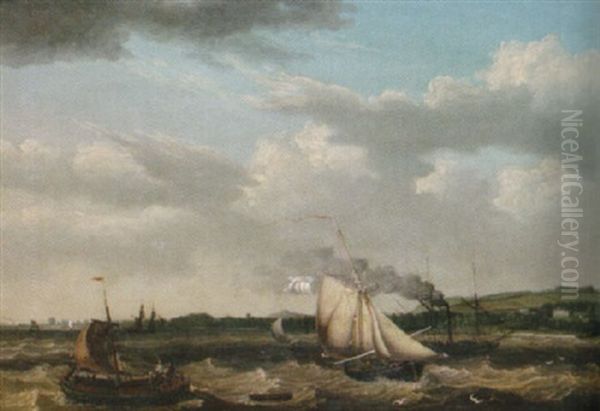 Marin Med Angbat Och Segelfartyg Oil Painting by Thomas A. Binks