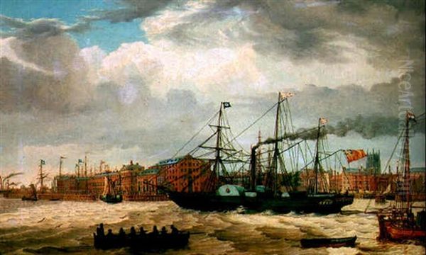 A Paddle Steamer And Other Shipping In The Docks At Kingston Upon Hull Oil Painting by Thomas A. Binks