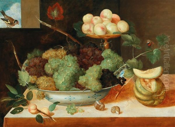 A Still Life With Grapes In A Porcelain Bowl Oil Painting by Pieter Binoit