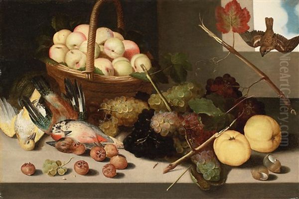 Fruchtestillleben Mit Vogeln Oil Painting by Pieter Binoit