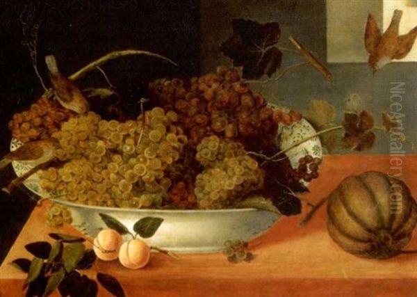 Bol De Raisins, Fruits Et Oiseaux Oil Painting by Pieter Binoit