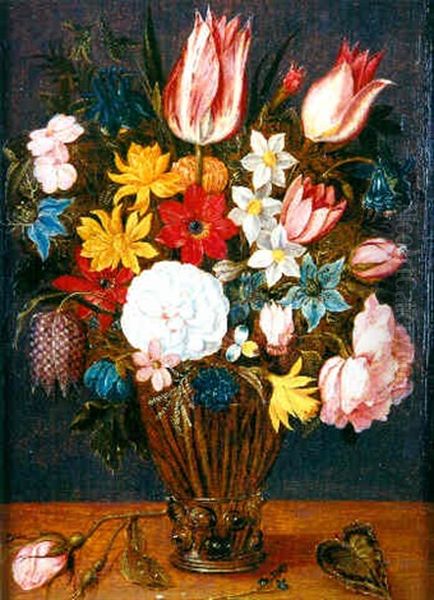 Vase De Fleurs Sur Un Entablement Oil Painting by Pieter Binoit