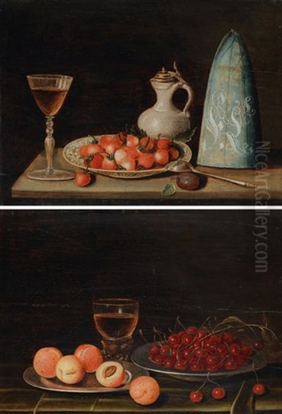 Stillleben Mit Erdbeeren Und Stillleben Mit Kirschen (pair) Oil Painting by Hugo Binoy