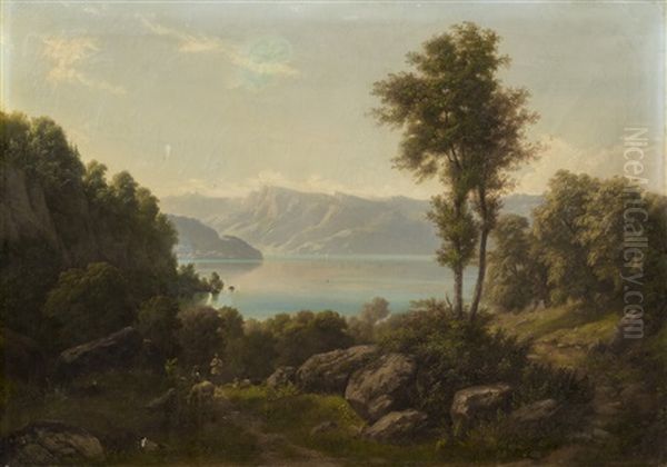 Couple De Bergers Au Lac De Constance Oil Painting by Gottlieb Bion