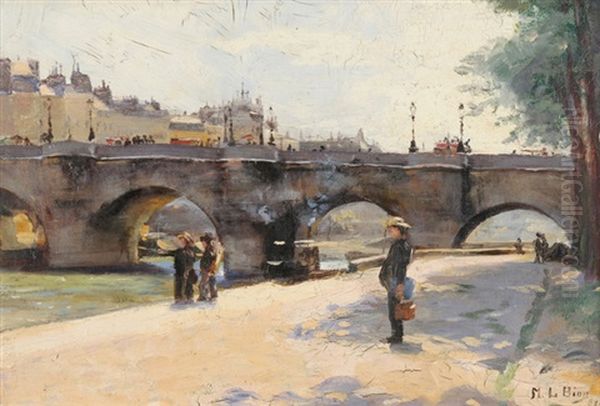 Paris, Spazierganger An Der Seine Oil Painting by Marie-Louise Bion