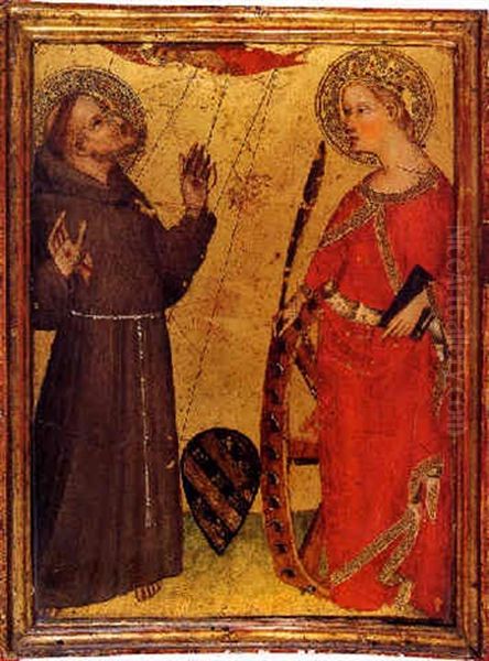 Saint Francis Receiving The Stigmata And Saint Catherine Of Siena Oil Painting by Giovanni del Biondo